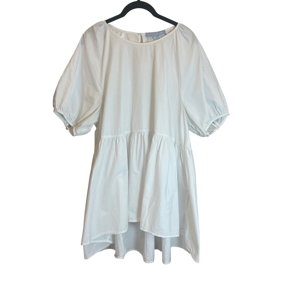 Hill House Home White Cotton Puff Sleeve Mini Dress XL Babydoll Tiered High Low